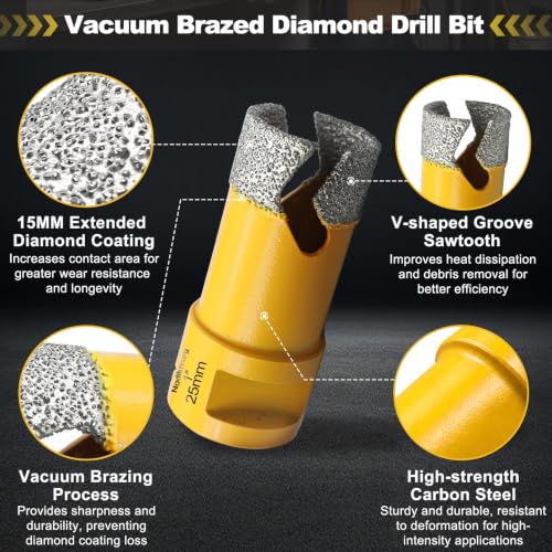 Diamond Tile Hole Saw Kit-15Pcs,Core Drill Bits for Ceramic,Glass