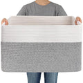 JMvicyroam 96L Large Woven Cotton Rope Blanket Basket, White&Grey - color: White&Grey, size: 96L