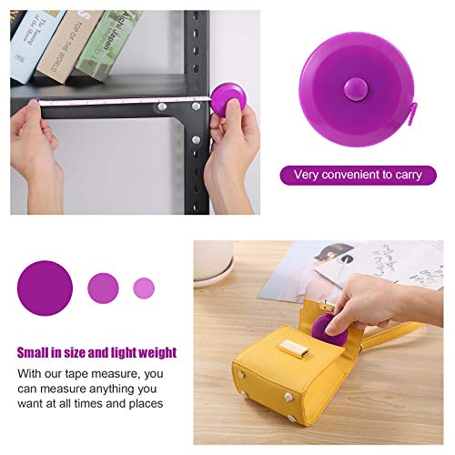 Tape Measure Retractable, Fabric Measuring Tape, 60 Inch Small Sewing Tailor Soft Ruler for Craft Nursing Clothing Medical Travel(3 Pack/Purple) - color: Purple