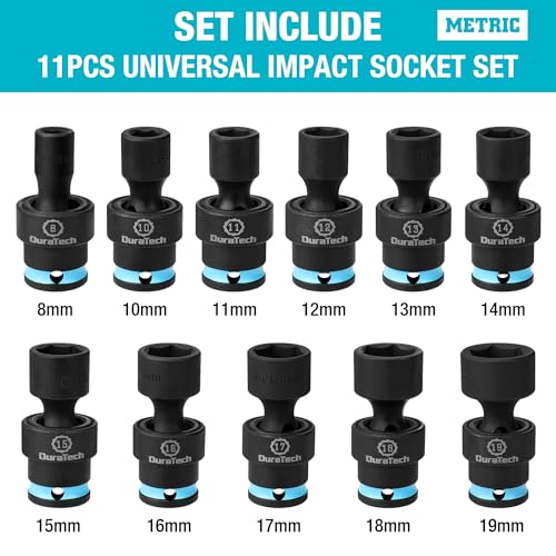 DURATECH 3/8" Drive Impact Swivel Socket Set, 11 Pcs Shallow Wobble Sockets - style: 11 PCS Metric 3/8" Dr.