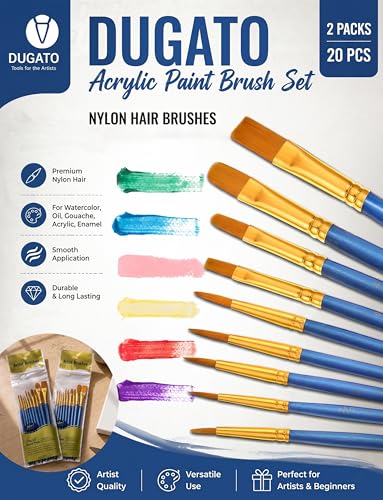 DUGATO Paint Brush & Palette Set, 20 Brushes with 5 Mixing Trays, Blue - color: Blue