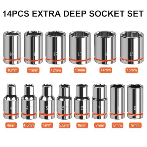 1/4" Drive Metric Master Socket Set, 14-Piece, 4mm-15mm - size: Shallow, style: 14pcs-metric