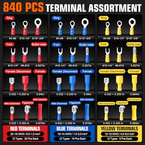 1242PCS Wire Terminal Crimping Tool Kit, 840PCS Insulated Connectors, 400PCS Heat Shrink Tubing, Ratcheting Crimper, Wire Stripper Cutter, 22-10 AWG - color: 1242pcs
