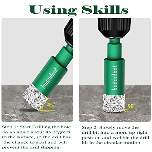 10PCS Green Dry Diamond Drill Bits Set, Tile Drill bit for Granite Marble Tile Ceramic Stone Glass Diamond Hole Saw Kit with Size 3/16,1/4, 5/16, 3/8, 1/2