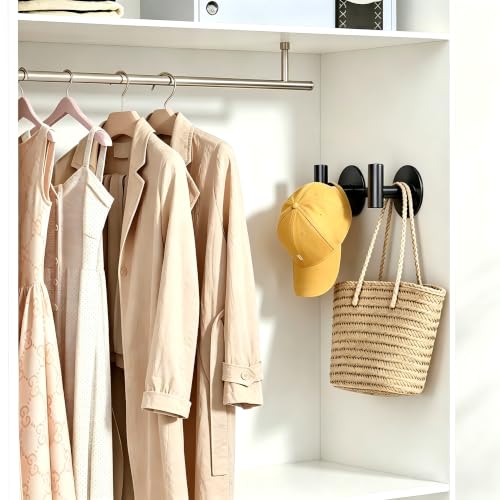 Self-Adhesive Coat Hooks, Stainless Steel Heavy Duty Wall Hooks, Towel Hooks for Hanging Robes, Aprons, Coats and Hats in Bathrooms,Kitchens and Hotels(2 Pack, Black) - color: Black, size: Adhesive "T" Shape- 2 Pack