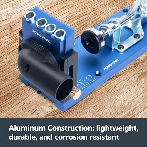 POWERTEC 72104 Aluminum Pocket Hole Jig Set with 7" Quick Release Ratcheting Table Clamp | Joinery Woodworking Jig Tool with Base, 1-1/4" Dust Port and Hardware - style: AluminumPocket Hole Jig Set w/ 7" Clamp