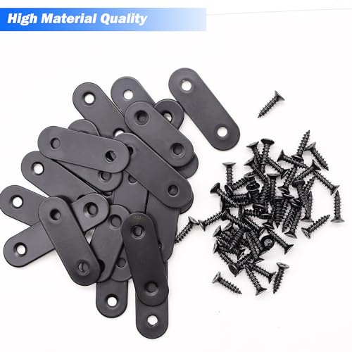 mxuteuk 86pcs Black Straight Flat Bracket,Stainless Steel Black Flat Brackets for Wood,Metal Mending Plate with Screws 36mm/46mm/56mm/76mm - color: Black-36/46/56/76mm