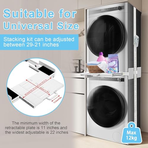 Kiss Core Washer Dryer Stacking Kit - Universal Washer Dryer Stacking Kit | with Pull-Out Sliding Plate - Adjustable 21"-29" Stacking Kit for Washer and Dryer with Ratchet Strap - Space-Saving - style: with Pull-Out Sliding Plate