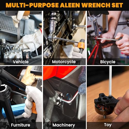 MULWARK 27-Piece Allen Wrench Set Metric and SAE Hex Key Set with L-to-T Torque Handle, CR-V Steel for Auto, Bike, Furniture and Machinery - style: 27 pcs Metric SAE