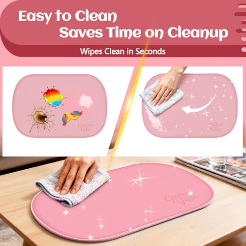 24"x16" Oval Silicone Mats for Crafts - Non-Slip Painting Mat with Raised Edges, Reusable Table Protector for Resin, Clay, Paint ，Playdough ，Jewelry-Making & Crafts Creation (Pink) - color: Pink