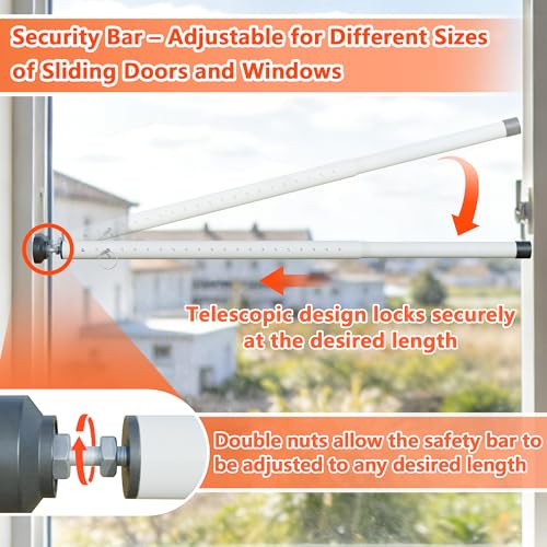 Sliding Door Lock Rods, 2-Pack Set 17-50 Inch Adjustable Door & Window Safety Rods Sliding Door Security Bar Locks with Rubber Tips, Window Lock Bars for Home, Apartment, Travel & Patio （White） - color: 2 Pack