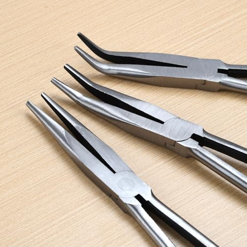 3-Piece 11" Extra Long Nose Pliers Set with Insulated Comfort Grip Handles - size: 3 Pieces - 11" - Straight/25°/45°