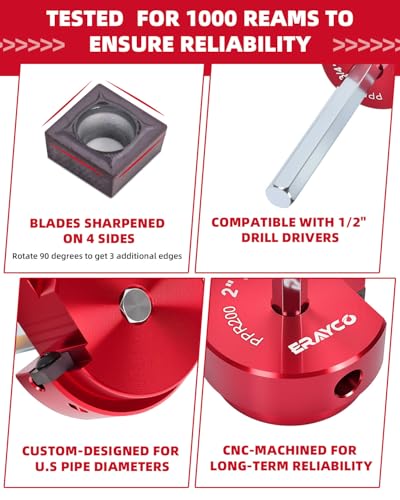 Erayco PPR150 1-1/2 Inch Plastic Pipe Fitting Reamer, PVC Pipe Reamer for Schedule 40 PVC Pipe, Fit into Standard 1/2" Drills, Suit for Water Lines, Drain Lines, Vent Lines - size: 1-1/2 Inch