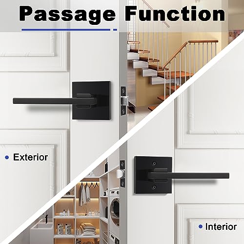 Orger 5 Pack Black Passage Door Handle Interior for Hallway and Closet, Square Non-Locking Lever Set Keyless, Reversible for Right & Left Side Doors Modern Style - color: Black, size: Passage