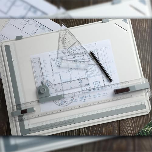 Zonon A4 Portable Drawing Board, Multi-Function Metric Drafting Table Drafting Board with Clear Rule Parallel Motion and Angle Adjustable Measuring System - size: A4