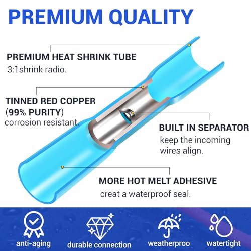 Relaxweex 680 Pcs Heat Shrink Butt Connectors Kit Marine Grade Waterproof Insulated Electrical Crimp Wire Connectors Kit Tinned Red Copper Waterproof Butt Splice Connectors for Automotive, Boat, Truck