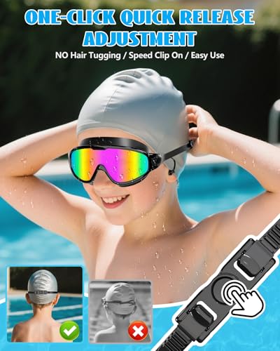 Aegend New Kids 2 Pack Wide View Swim Goggles, Anti-Fog/UV No Leak Goggles with Ear Plugs Kids 3-14 - color: Green Aqua & Bright Rose