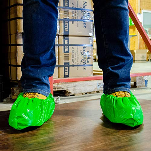 ShuBee Waterproof Shoe & Boot Covers Slip-Resistant Disposable for Plumbing Construction Floor Protection - 40 Pair - color: Waterproof Bright Green
