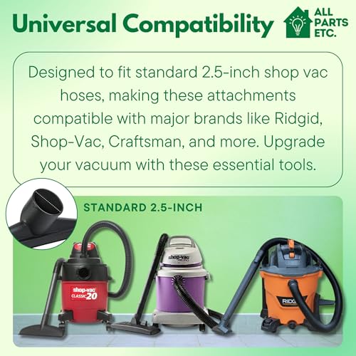 2 1/2 inch Attachments & Accessories 2.5 Wet Dry Vac - Extension Wands, Floor Brush, Dust Brush, Crevice Tool, Utility Nozzle, Compatible with Shop Vac - 6-Pack Attachments - size: 6-Pack Attachments