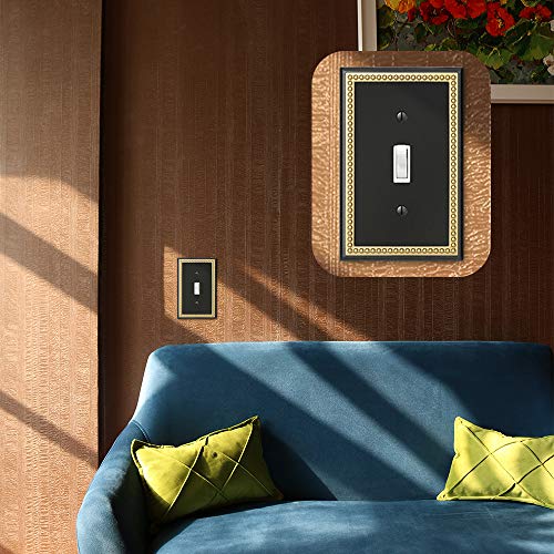 Pearled Frame Decorative Wall Plate Switch Plate Outlet Cover (Single Toggle 3PK, Black & Dark Golden) - style: Single Toggle 3PK