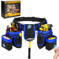 Tool Belt with 4 D-Rings,27-Pockets Tool Belts for Men,Construction - color: Blue & Black, size: 27 Pockets with Magnet Pouch