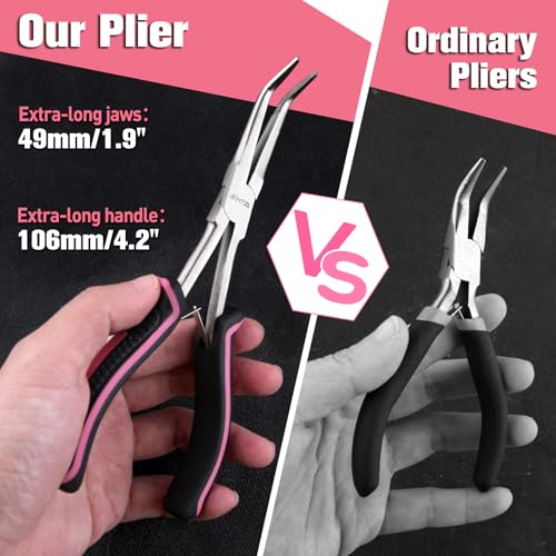 7-Inch Long Reach Bent Needle Nose Pliers Serrated Jaw Bent Long Nose Pliers Extra Long Needle Nose Pliers Jewelry Pliers for Jewelry Making, Wire Wrapping and Object Gripping in Tight Spaces - style: Bent Needle Nose Plier Serrated Jaws