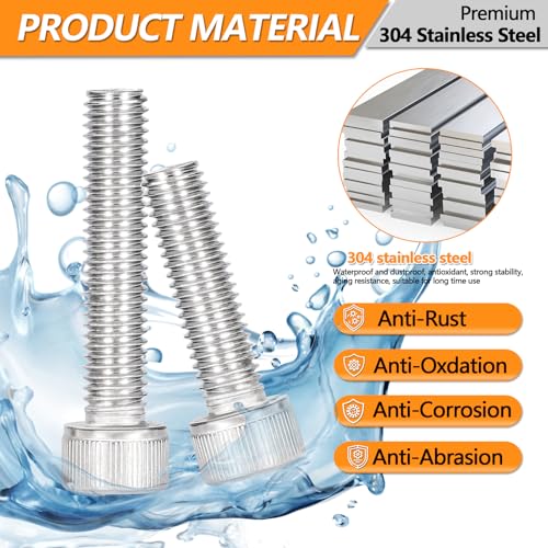 136 Pcs M8 Hex Socket Head Cap Screws Kit, M8-16/20/30/40/50mm Bolts | 304 Stainless Steel M8 Metric Screws Assortment Kit, Bolts Nuts and Washers for Auto, Motorcycle 3D Printer And Machinery - size: M8 - 16/20/30/40/50mm