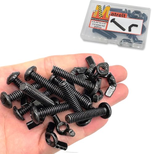 20 Pack Black 1/4"-20 x1-1/4 Screw Bolts and Wing Nut Kit 10pcs Machine Screws with Round Head Phillips 10pcs Butterfly Hand Twist Tighten Nut Zinc Plated Hardware Fitting Fastenings Assortment Kit - size: Black 20 Pack 1/4"-20 x1-1/4"