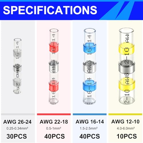 252PCS Heat Shrink Solder Seal Wire Connectors Kit -120 Waterproof Butt Connectors &132 3:1 Heat Shrink Tubing, Marine-Grade Insulated Electrical Wire Terminals for Automotive, Boat, Truck - size: 252PCS