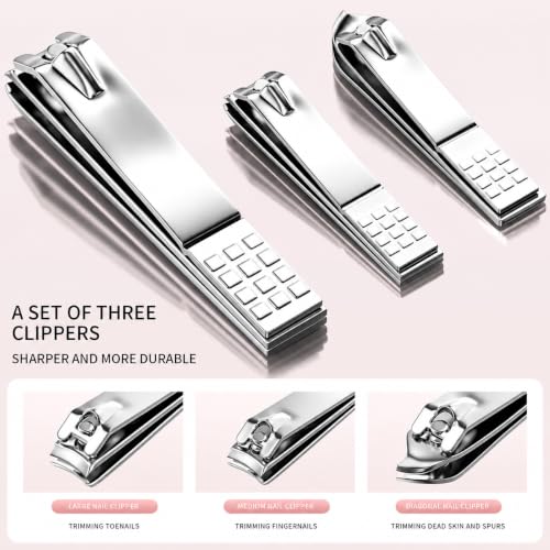 ZIZZON Nail Clippers Kit Manicure Pedicure Set with Holographic Case(Pink) - color: Pink