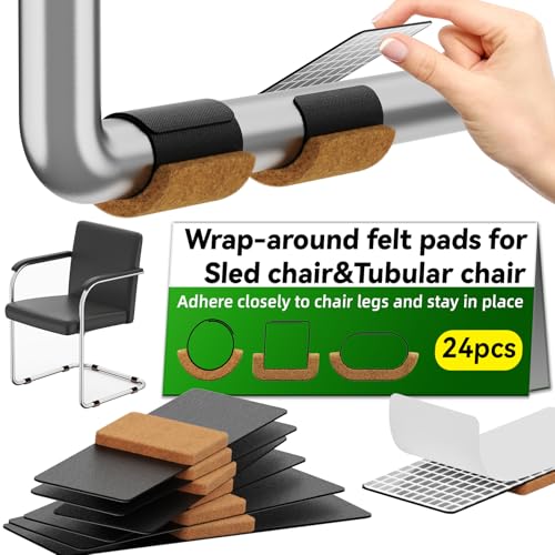 Sled Base Chair Floor Protectors Sled Base Chair Glides Wrap Around Floor Savers,Chair Leg Protectors Furniture Pads,Protect Floors Anti-Scratch Reduce Noise Easy Install (24pcs, Brown Felt Pads) - size: Brown felt pads