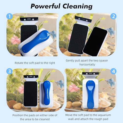 Rise Torrent Aquarium Magnetic Glass Cleaner, Fish Tank Algae Scraper Brush Cleaning Tool for 1/8"-1/4" Thickness Glass, Floating Scrubber Brush Cleaner for Acrylic, 1 Detachable Scraper, Small - size: Small