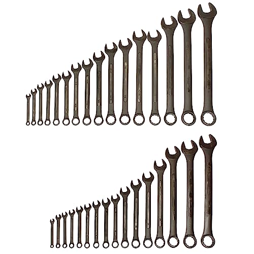 ABN Combination Wrenches Set Metric and Standard - 32 Piece SAE and Metric Wrench Set with Roll Up Pouch - size: SAE and Metric