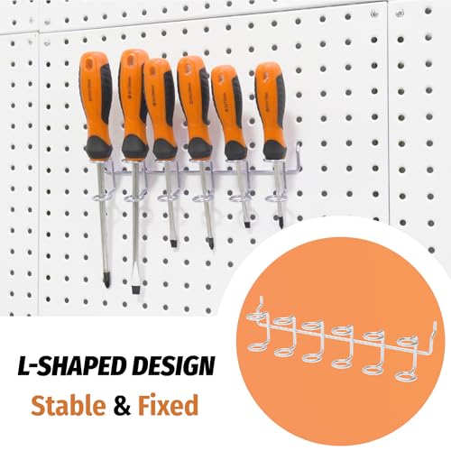 HUHOLE 4PC Pegboard Screwdriver Holder for 1/8 3/16 1/4" Pegboards - color: Silver