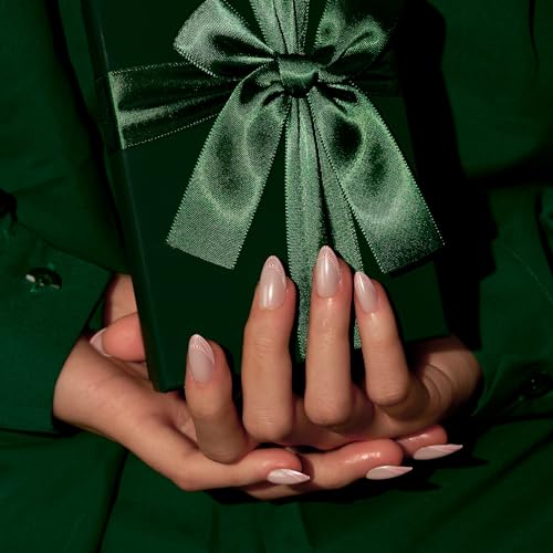 BTArtbox Press On Nails, Peppermint Kiss, Short Almond, French Tip, 32Ct - color: A7-Peppermint Kiss