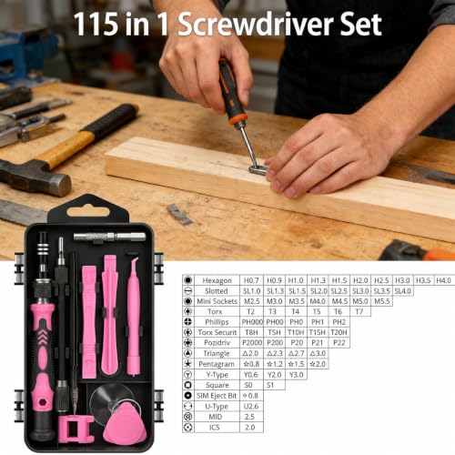 115-in-1 Small Screwdriver Set,Precision Screwdriver Set, Professional Repair Tool Kit for Phone, Computer, Watch, Console, Eyeglass and Electronic, Men Tools Gift Pink - color: Pink