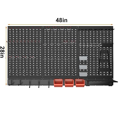 TORACK Metal Pegboard Wall Organizer System 24x48 in, 109 PCS Pegboard Kit - color: Black