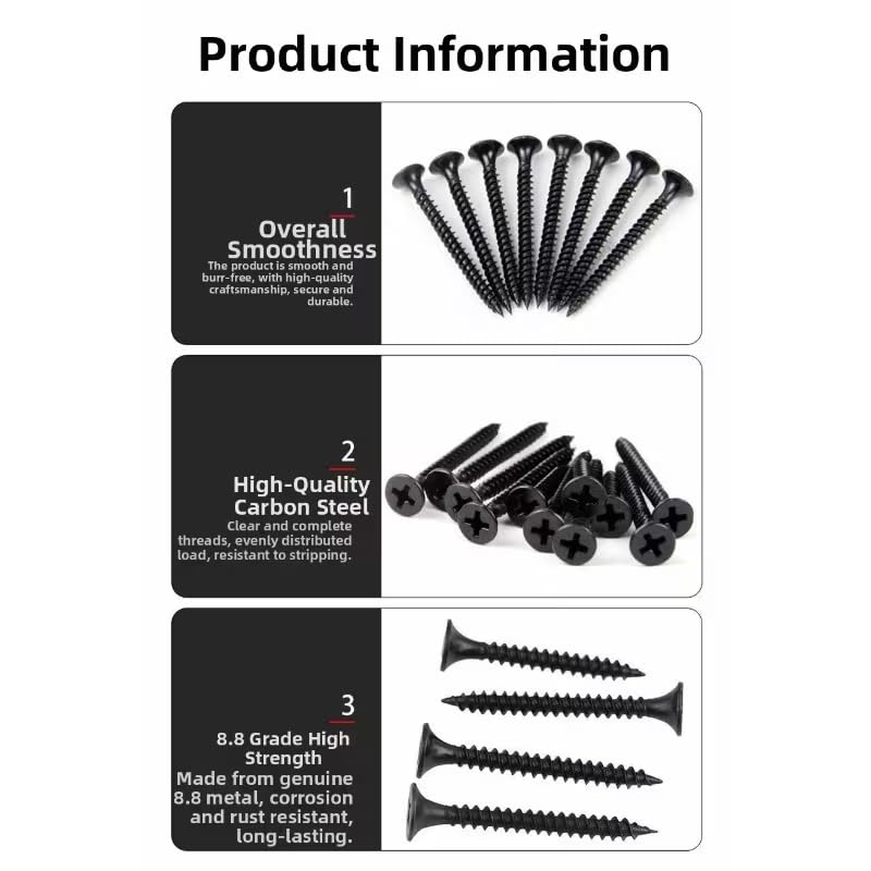 Drywall Screw Assortment Kit, 130PCS 6 Sizes, Self-Tapping Bugle Head, Black Oxide Coated