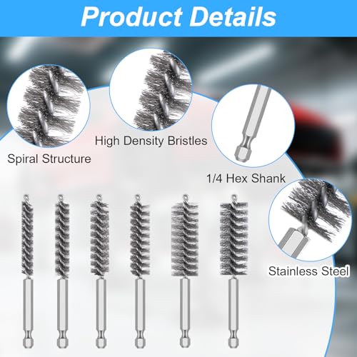 24 Pcs Drill Brush Set Wire Brush for Drill with 1/4 Inch Hex Shank Stainless Steel Bore Cleaning Brushes 8/10/12/15/17/19mm for Power Drills Impact Driver