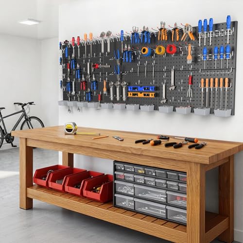 TORACK Garage Tools Organizer Boards Kit with Hooks, Black - color: Black