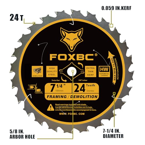 FOXBC 7-1/4 inch Circular Saw Blade 24T 40T 60 Tooth Combo Pack, Finish Wood Cutting with 5/8" Arbor, Diamond Knockout