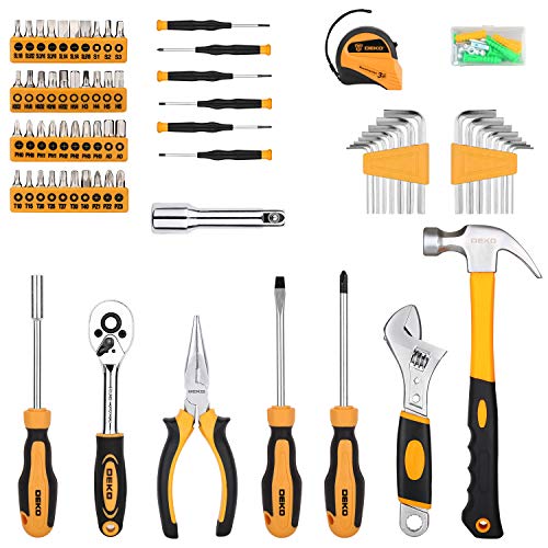 DEKOPRO 158 Piece Tool Set-General Household Hand Tool Kit,Auto Repair Tool Set, with Plastic Toolbox Storage Case - color: Yellow