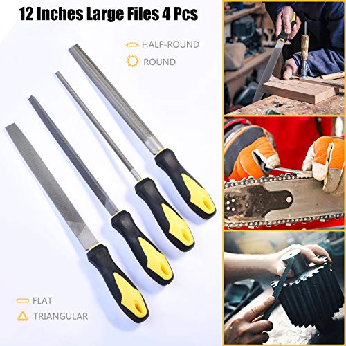 Metal File Set, Large Flat File/Half-Round File/Triangle File/Round File | With 12 pcs Needle Files, Storage Bag and Steel Brush, Ergonomic Handles, For Woodwork, Metal, Leather and Plastic - color: Black-17pcs