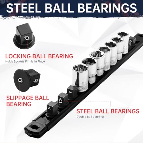 Reniteco Magnetic Socket Organizer, 1/4-Inch Drive ABS Sockets Rail, Heavy Duty Sockets Holder, Socket Rack Kit 1/4-Inch x 14 Clips - color: Black, size: 1/4" DR