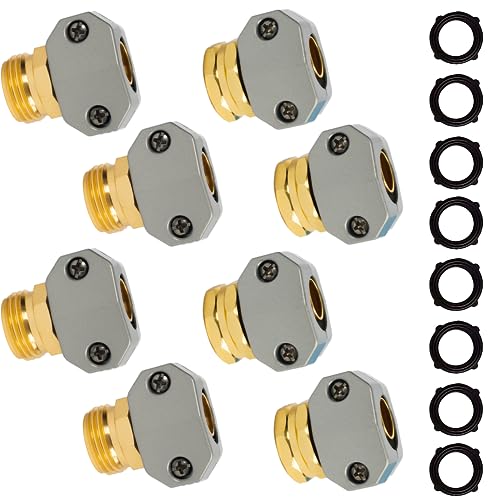 Hourleey Garden Hose Repair Kit, 4 Sets Aluminum Alloy Garden Hose End Mender, Male and Female Water Hose Repair Fittings, Fit 5/8" and 3/4" Garden Hose Connector, with 8 Extra Hose Washers - size: 4 Set