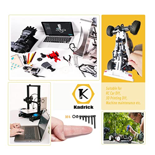 Kadrick Metric Screws Assortment,270 Pcs M4 Screw Kit,Hex Socket Head Cap Bolts, M4*6mm/8mm/12mm/16mm/20mm/30mm Screws Nuts and Washers, 12.9 Grade Alloy Steel,Black Zinc Plated,Anti Rust Upgrade - size: M4 270Pcs