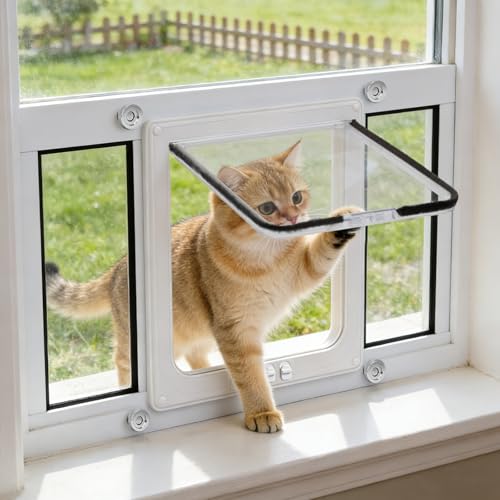 Cat Door for Window, Quick Installation Adjustable Width of 24"-28", 4 Locking Modes, Magnetic Closure Design, Weatherproof Cat Door Window Insert - size: 24-28 inches