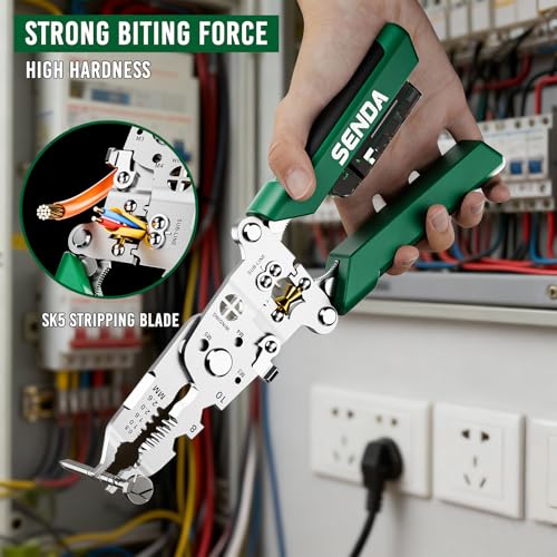 18 in 1 Foldable Wire Stripper with Electricity Measurement Function & Dual Alarms Multifunctional Professional Electrician's Pliers Cable Stripping Pliers for Cutting, Stripping and Crimping Tool - size: Wire Stripper 8"