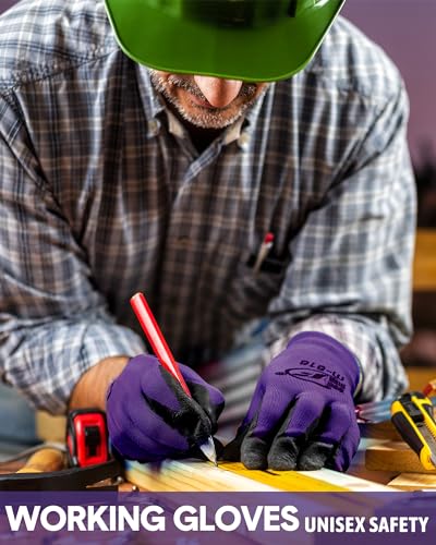 Nuogo 24 Pairs Gardening Gloves for Men Women Rubber Coated Landscaping Work Gloves Safety Work Construction - color: Purple