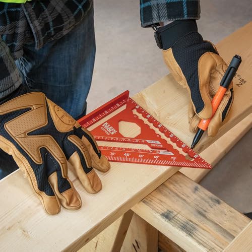 Klein Tools 9357SSQ Rafter Square, 7-Inch, Double Laser Etched Aluminum, Multi-Functional, Carpenter Measuring Layout Tool, Triangle Ruler for Woodworking - size: Rafter Square, 7-Inch